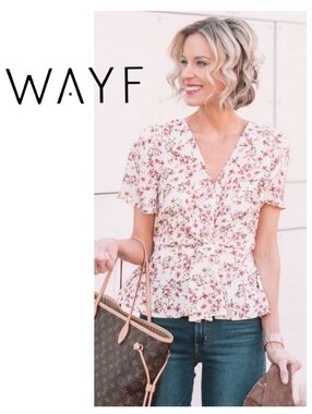 Rose Front Twist Flutter Sleeve Floral Sabrina Blouse by WAYF